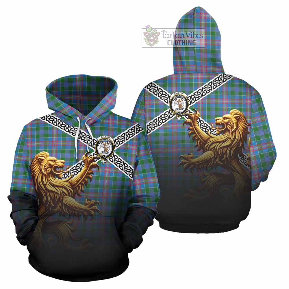 Tartan Vibes Clothing Ralston Crest Tartan Hoodie with Golden Lion Emblem Celtic Style