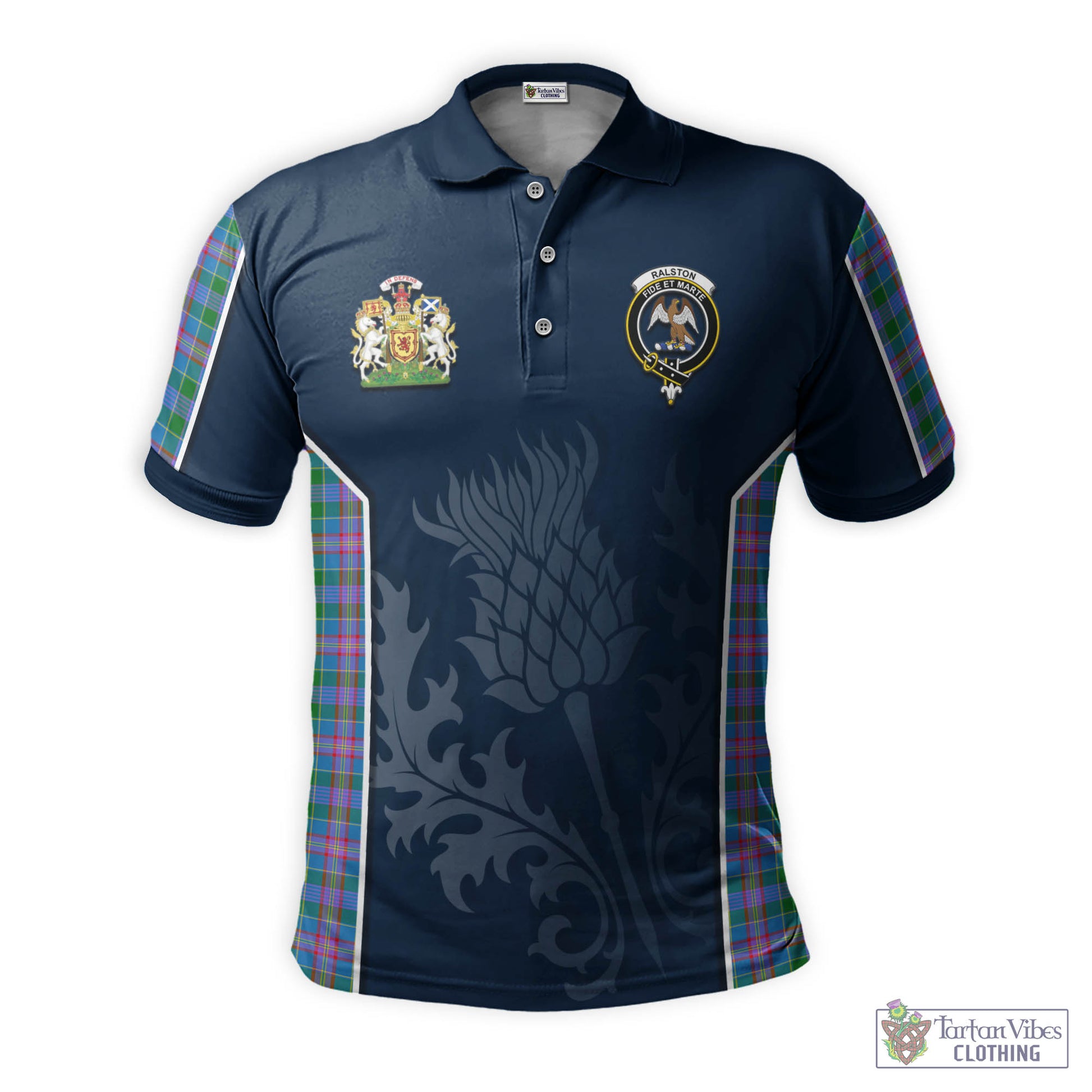 Tartan Vibes Clothing Ralston Tartan Men's Polo Shirt with Family Crest and Scottish Thistle Vibes Sport Style
