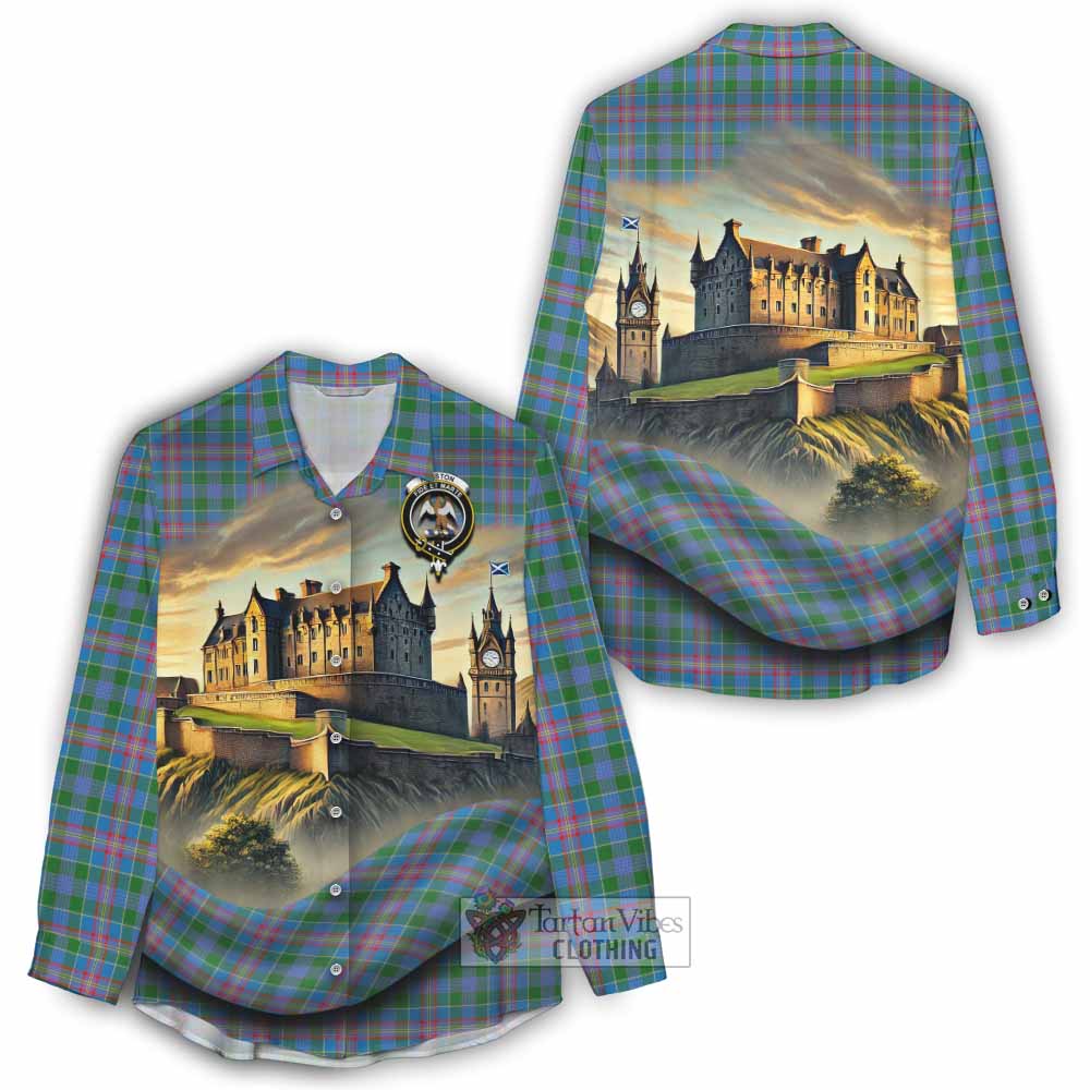 Tartan Vibes Clothing Ralston Tartan Family Crest Women's Casual Shirt with Scottish Ancient Castle Style