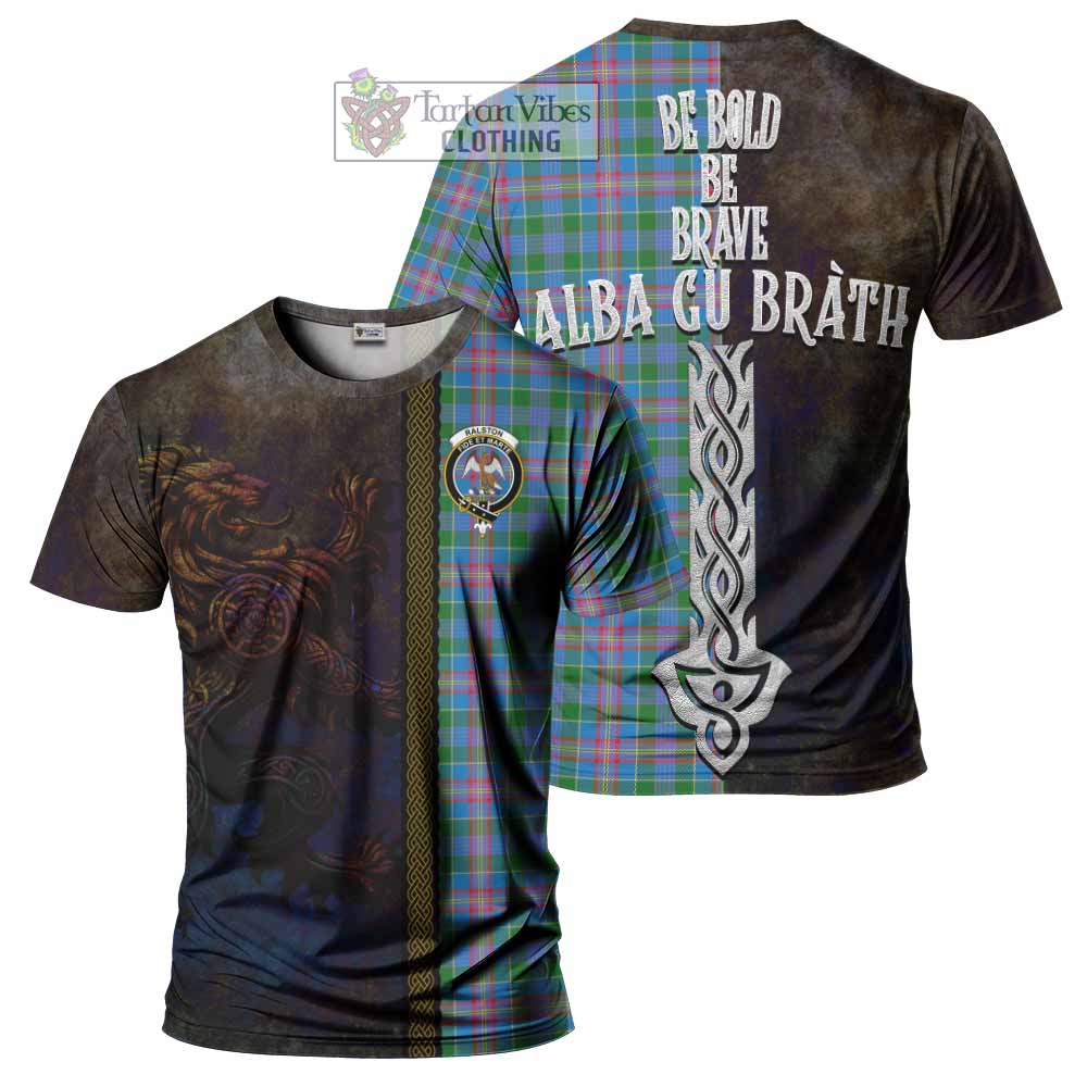 Tartan Vibes Clothing Ralston Tartan Family Crest T-Shirt Alba Gu Brath Be Brave Lion Ancient Style