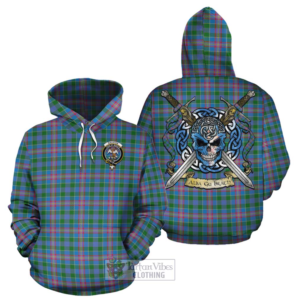 Tartan Vibes Clothing Ralston Tartan Cotton Hoodie with Family Crest Celtic Skull Style