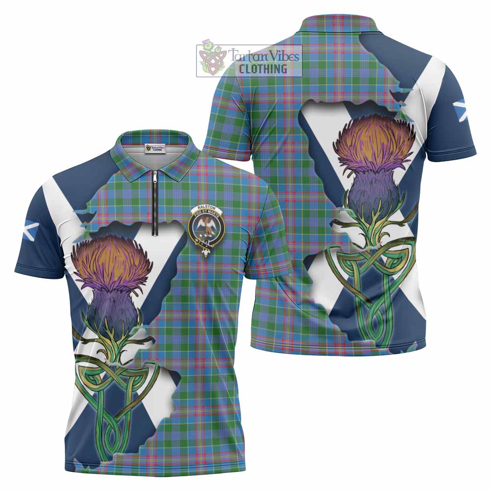 Tartan Vibes Clothing Ralston Tartan Family Crest Zipper Polo Shirt Scottish Thistle Celtic Inspired