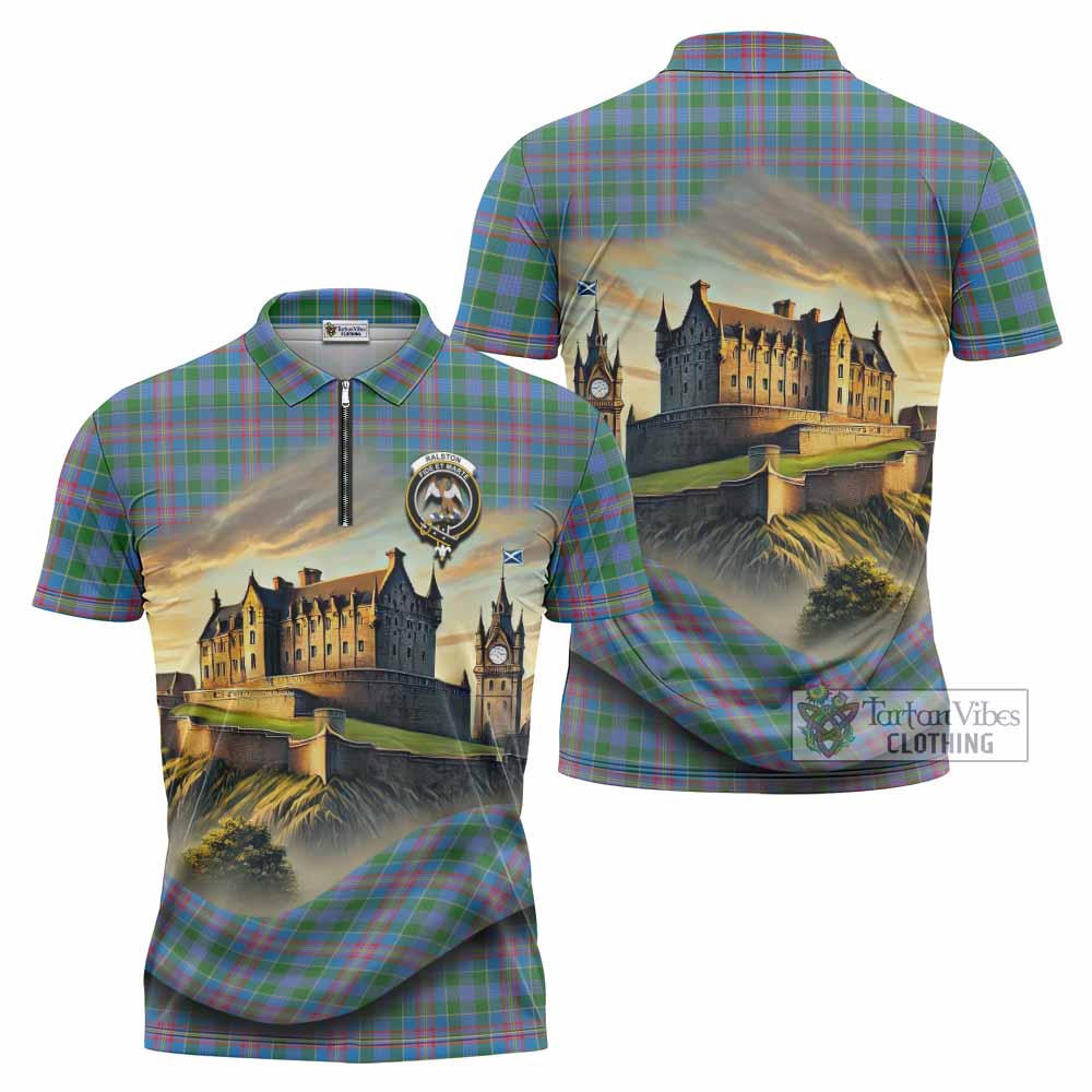 Tartan Vibes Clothing Ralston Tartan Family Crest Zipper Polo Shirt with Scottish Ancient Castle Stype
