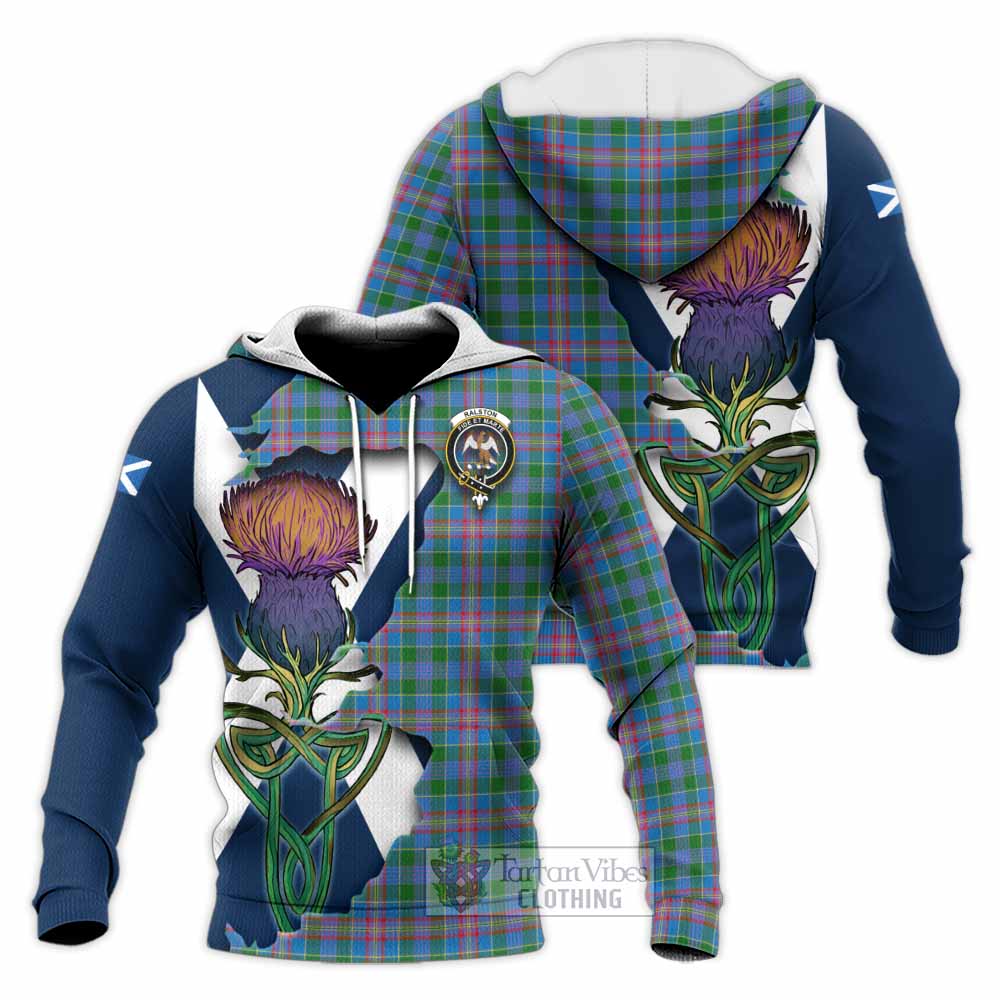 Tartan Vibes Clothing Ralston Tartan Family Crest Knitted Hoodie Scottish Thistle Celtic Inspired
