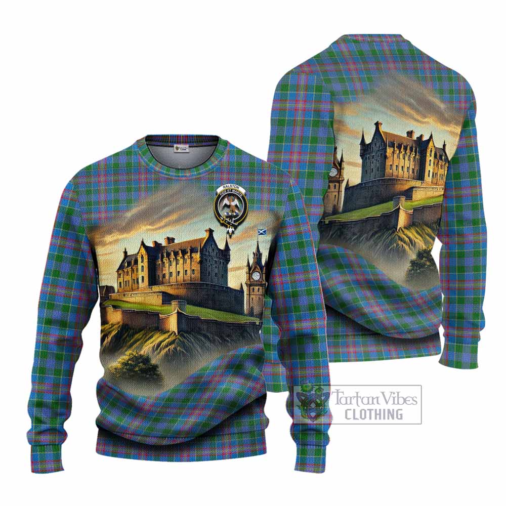 Tartan Vibes Clothing Ralston Tartan Family Crest Knitted Sweater with Scottish Ancient Castle Style