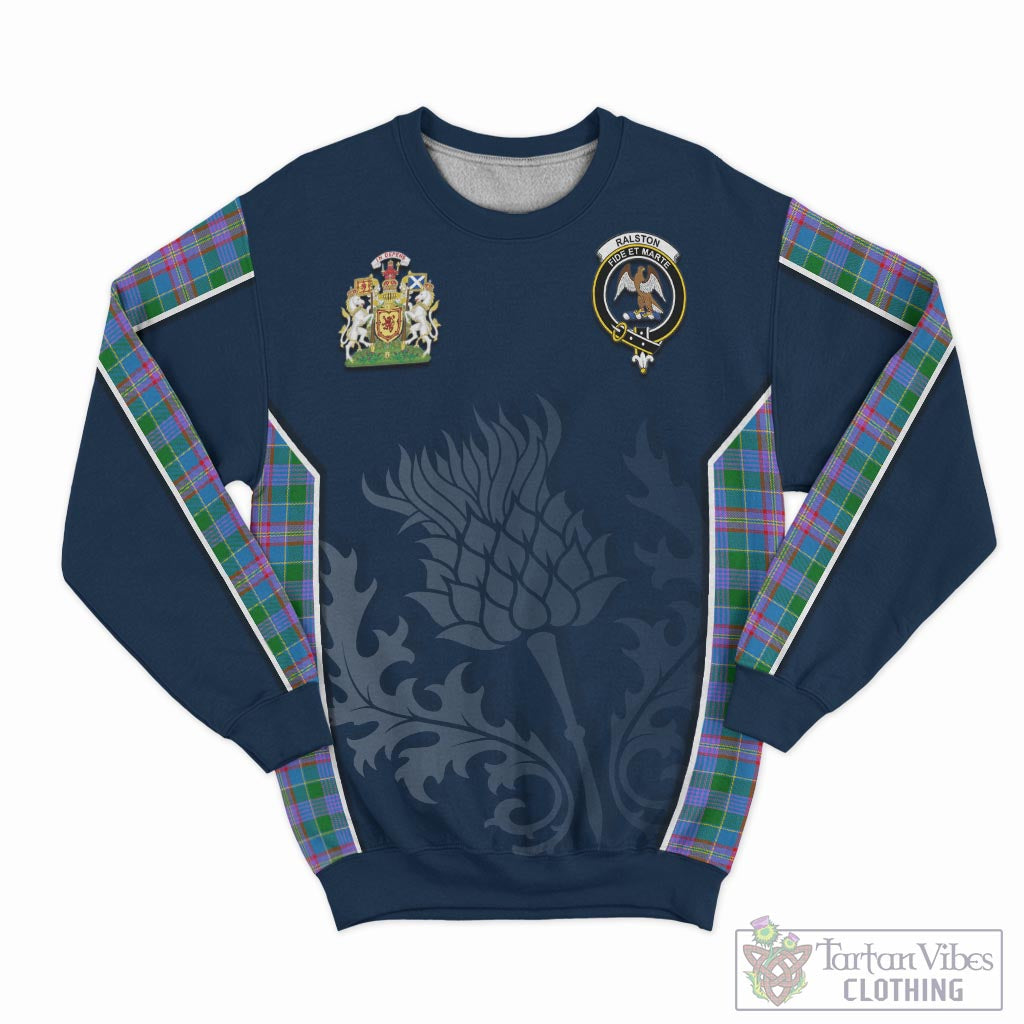 Tartan Vibes Clothing Ralston Tartan Sweatshirt with Family Crest and Scottish Thistle Vibes Sport Style