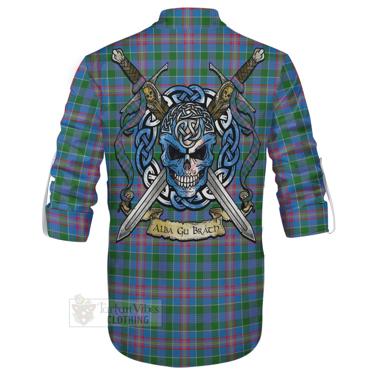Tartan Vibes Clothing Ralston Tartan Ghillie Kilt Shirt with Family Crest Celtic Skull Style