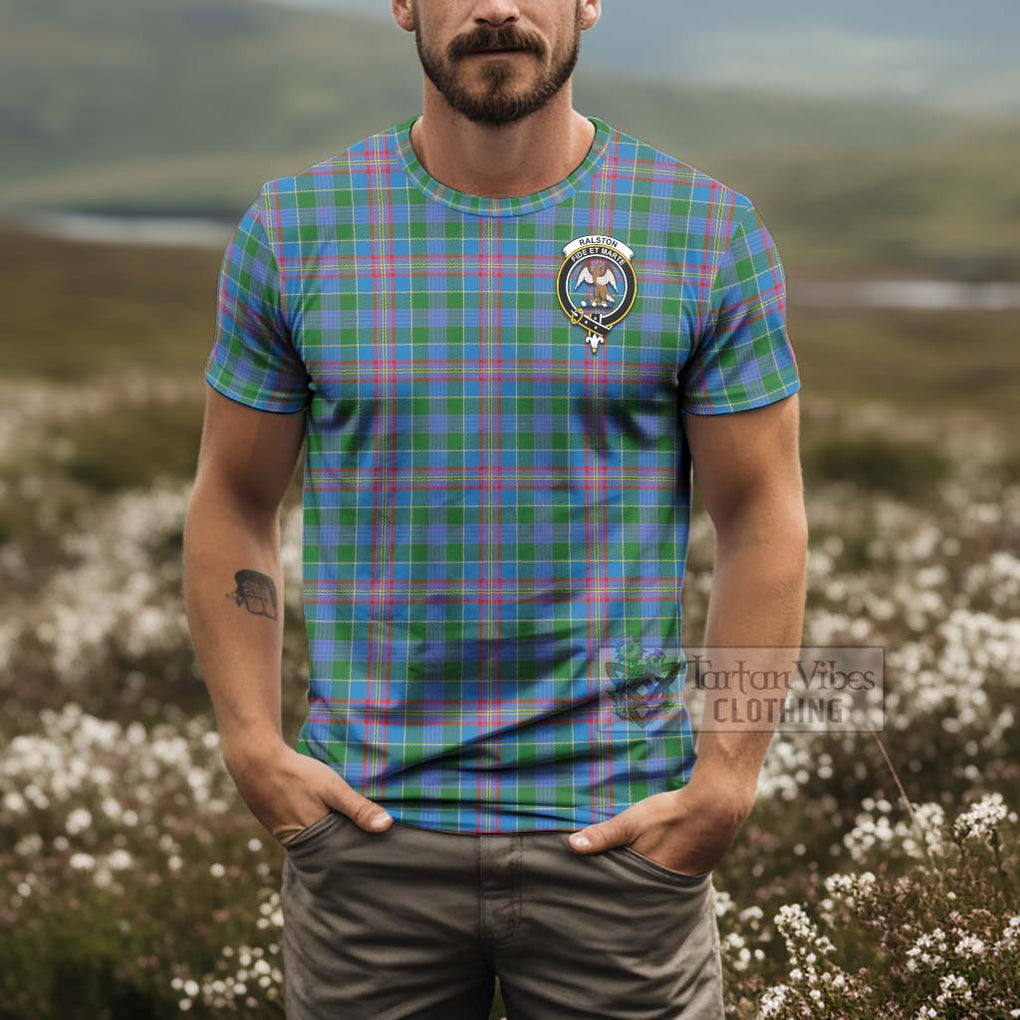 Tartan Vibes Clothing Ralston Tartan T-Shirt with Family Crest and Bearded Skull Holding Bottles of Whiskey