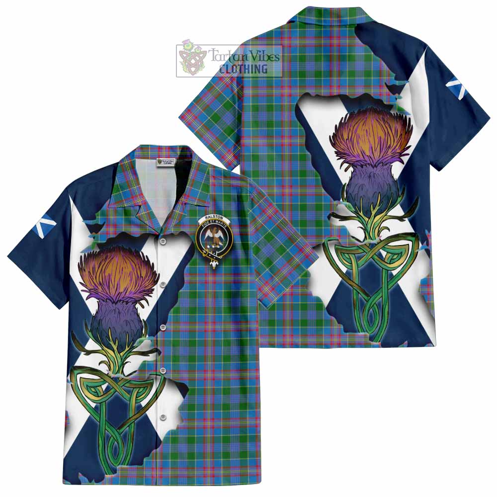 Tartan Vibes Clothing Ralston Tartan Family Crest Short Sleeve Button Shirt Scottish Thistle Celtic Inspired