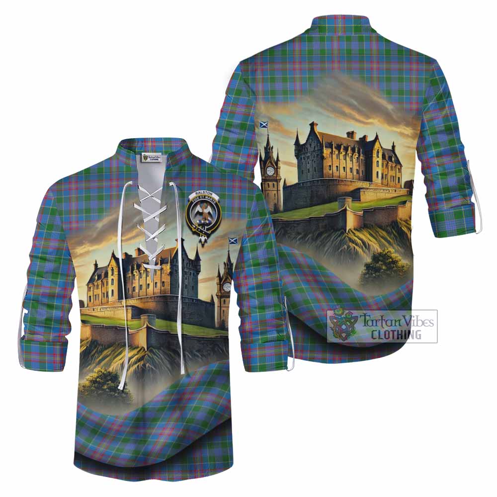 Tartan Vibes Clothing Ralston Tartan Family Crest Ghillie Kilt Shirt with Scottish Ancient Castle Style