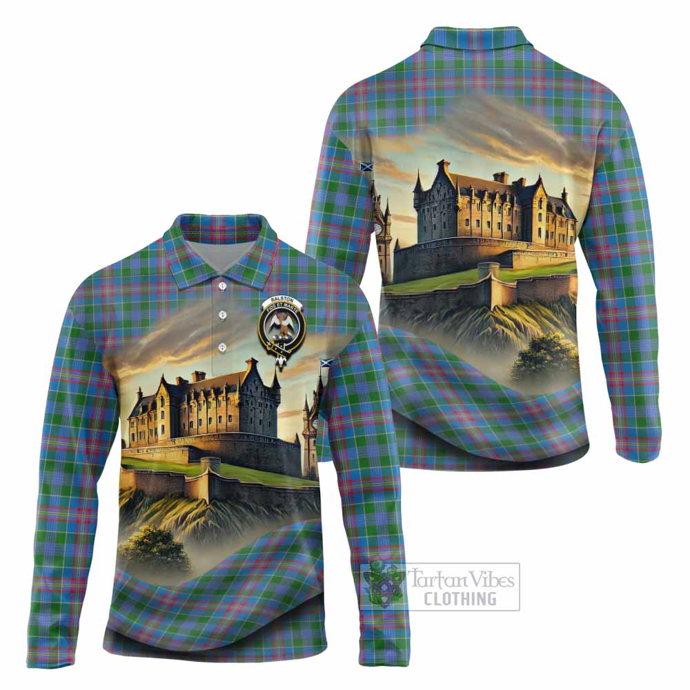 Tartan Vibes Clothing Ralston Tartan Family Crest Long Sleeve Polo Shirt with Scottish Ancient Castle Style