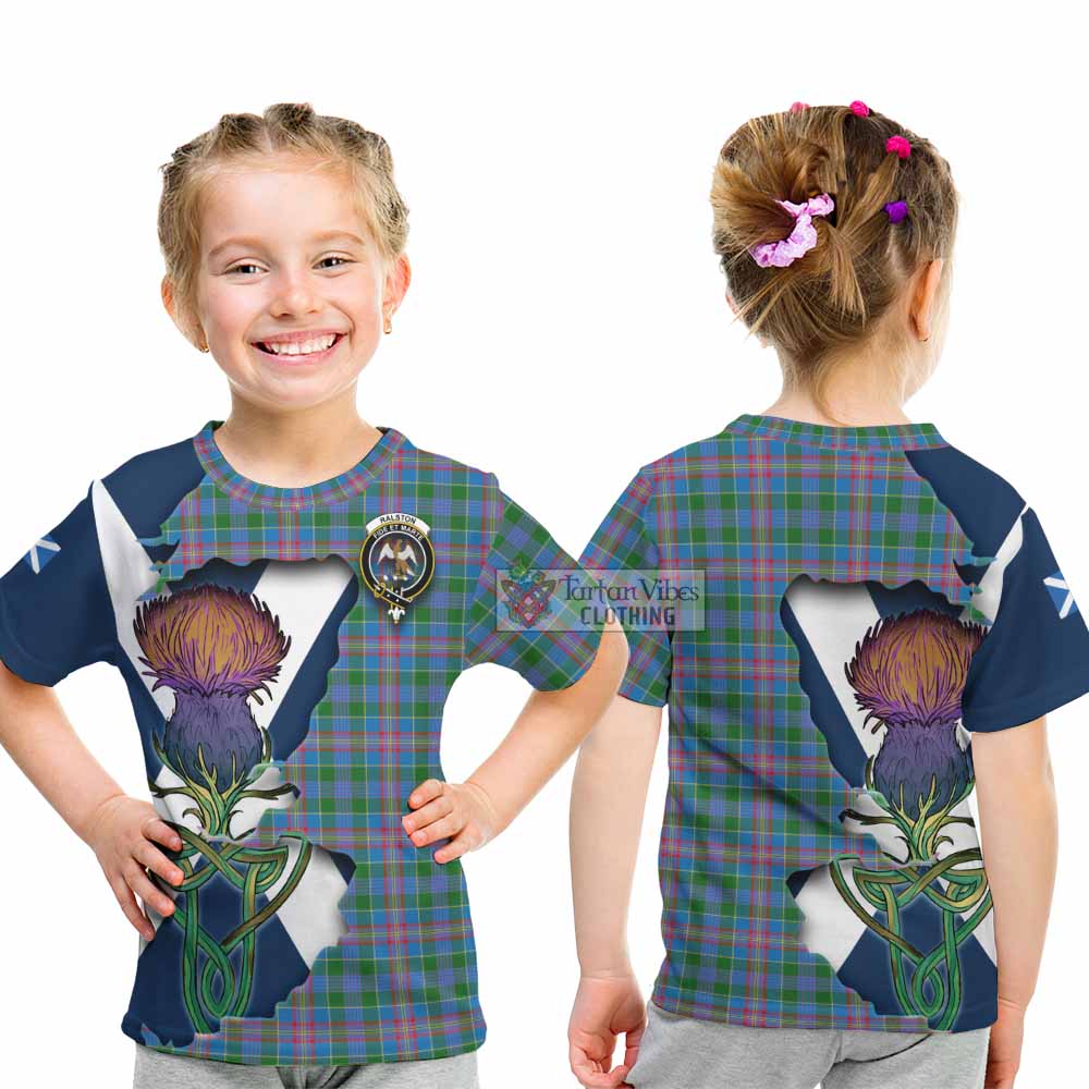 Tartan Vibes Clothing Ralston Tartan Family Crest Kid T-Shirt Scottish Thistle Celtic Inspired