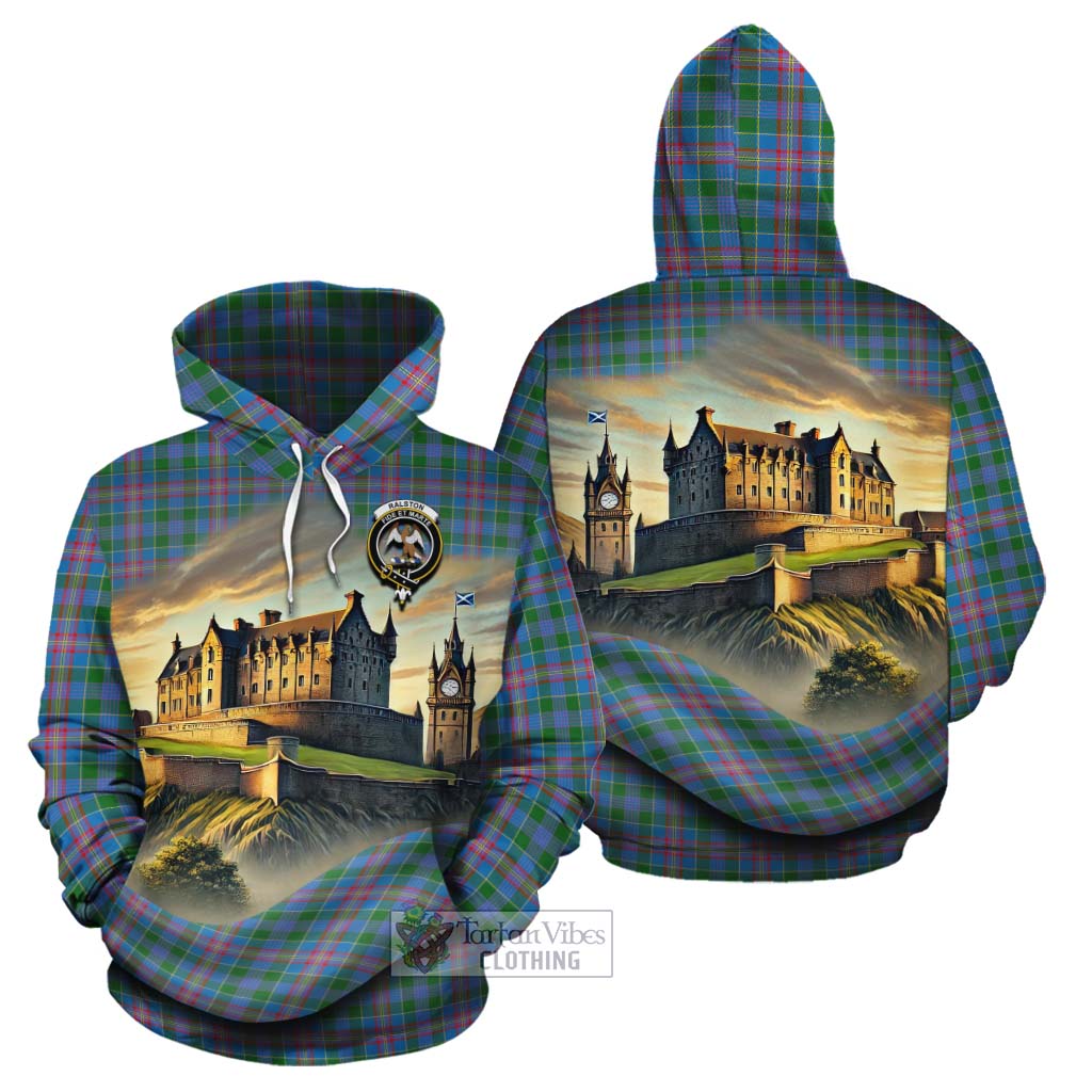 Tartan Vibes Clothing Ralston Tartan Family Crest Cotton Hoodie with Scottish Ancient Castle Style