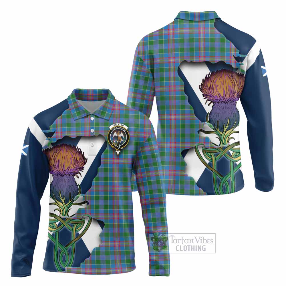 Tartan Vibes Clothing Ralston Tartan Family Crest Long Sleeve Polo Shirt Scottish Thistle Celtic Inspired