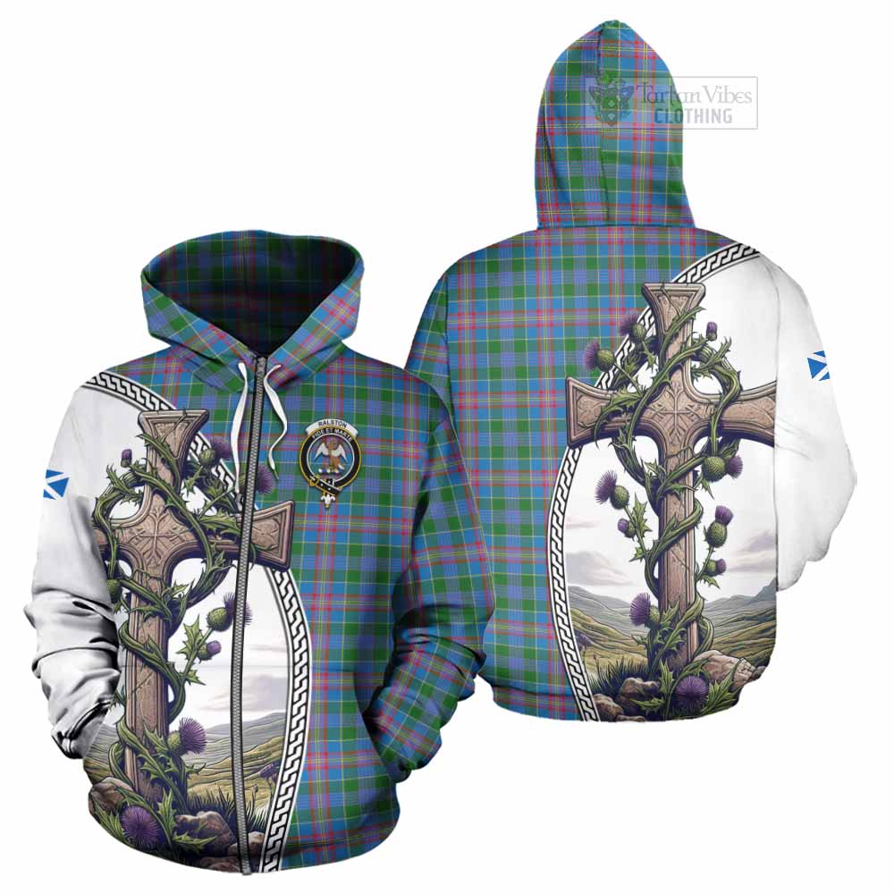 Tartan Vibes Clothing Ralston Tartan Hoodie with Family Crest and St. Andrew's Cross Accented by Thistle Vines
