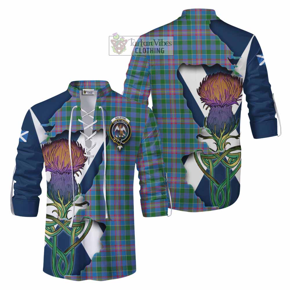 Tartan Vibes Clothing Ralston Tartan Family Crest Ghillie Kilt Shirt Scottish Thistle Celtic Inspired