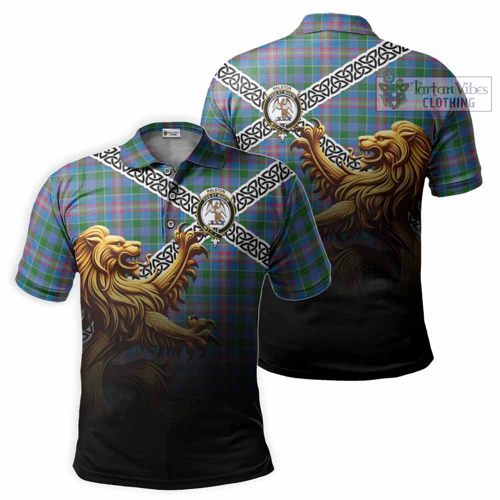 Tartan Vibes Clothing Ralston Crest Tartan Polo Shirt with Golden Lion Emblem Celtic Style