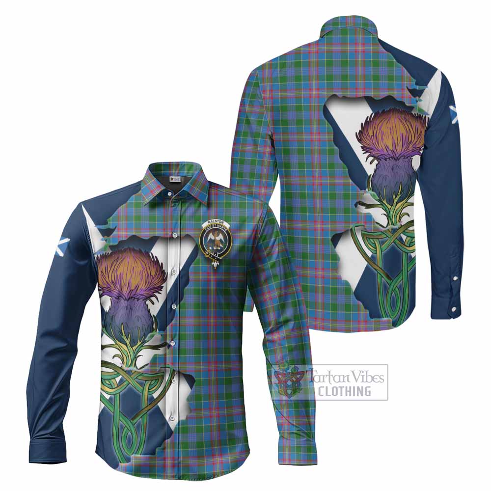 Tartan Vibes Clothing Ralston Tartan Family Crest Long Sleeve Button Shirt Scottish Thistle Celtic Inspired