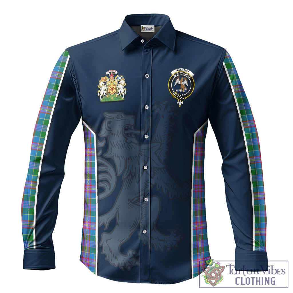 Ralston Tartan Long Sleeve Button Up Shirt with Family Crest and Lion Rampant Vibes Sport Style