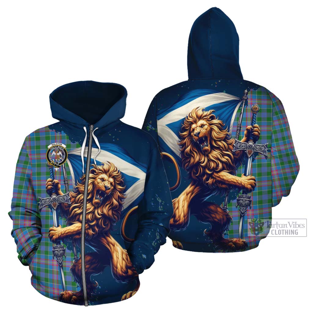 Tartan Vibes Clothing Ralston Tartan Family Crest Cotton Hoodie with Scottish Majestic Lion