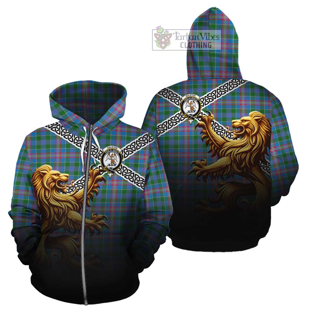 Tartan Vibes Clothing Ralston Crest Tartan Cotton Hoodie with Golden Lion Emblem Celtic Style