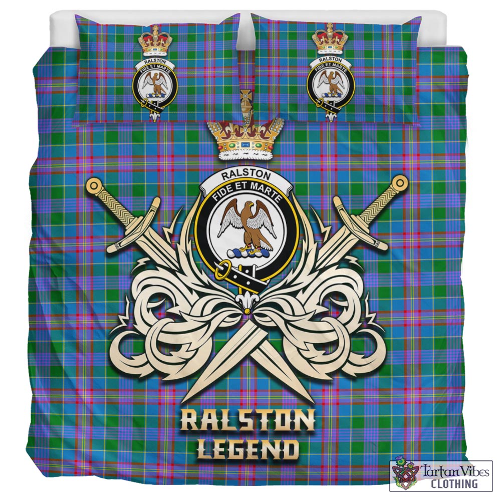 Tartan Vibes Clothing Ralston Tartan Bedding Set with Clan Crest and the Golden Sword of Courageous Legacy