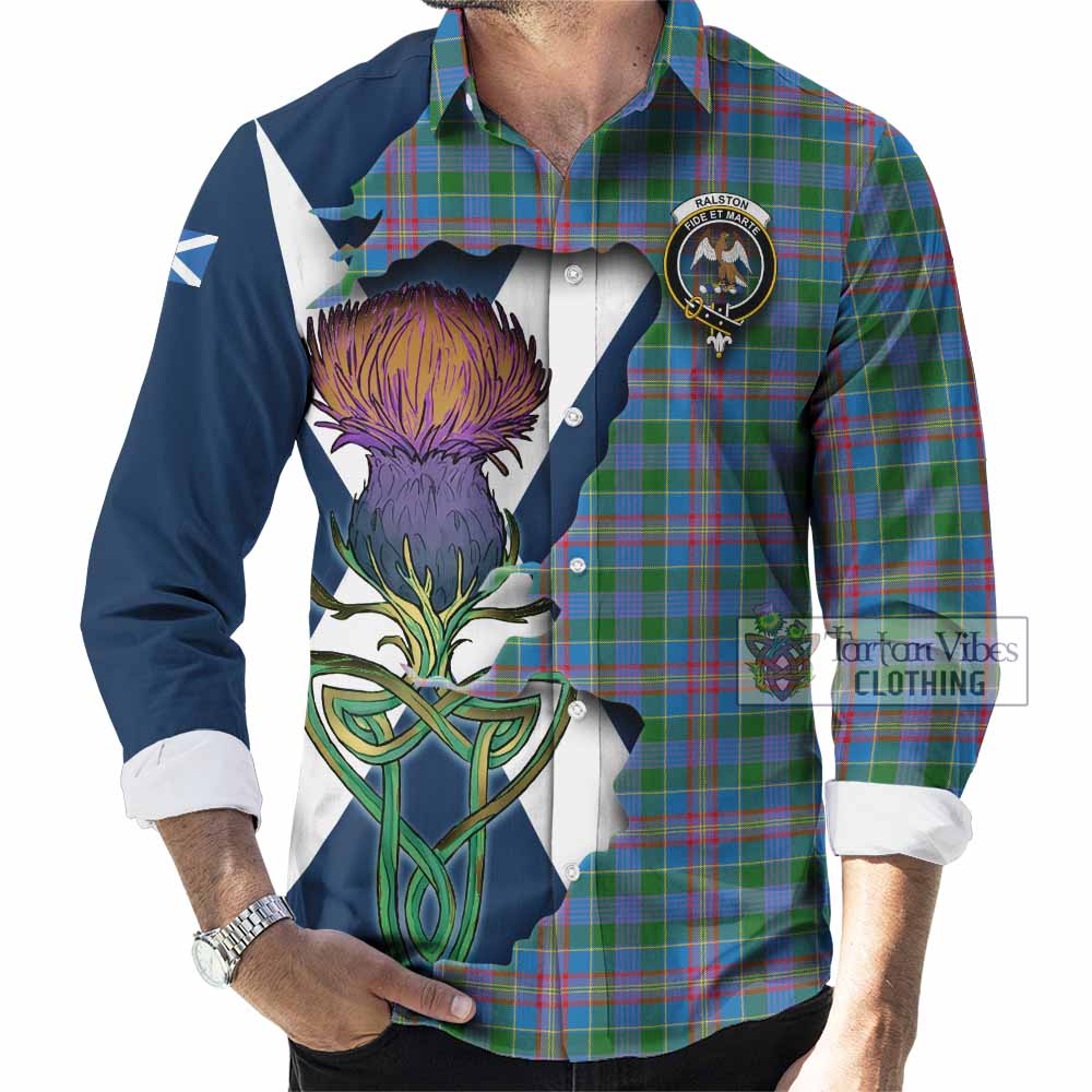 Tartan Vibes Clothing Ralston Tartan Family Crest Long Sleeve Button Shirt Scottish Thistle Celtic Inspired