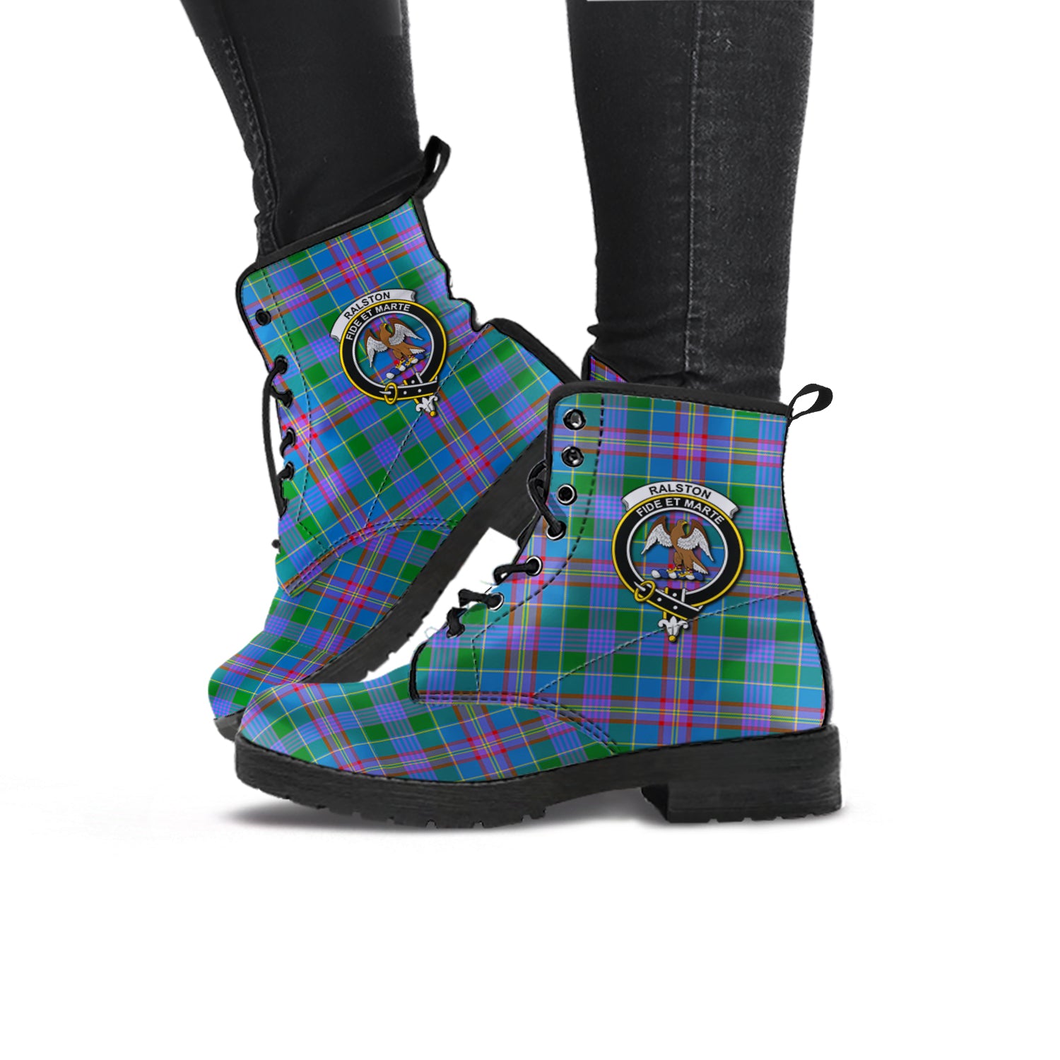 Ralston Tartan Leather Boots with Family Crest - Tartan Vibes Clothing