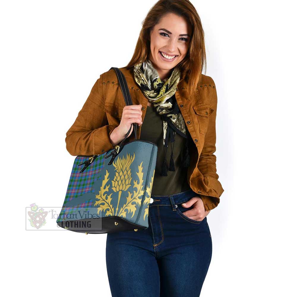 Tartan Vibes Clothing Ralston Tartan Leather Tote Bag Gold Thistle Style