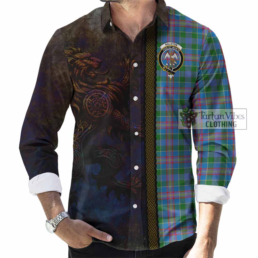 Tartan Vibes Clothing Ralston Tartan Family Crest Long Sleeve Button Shirt Alba Gu Brath Be Brave Lion Ancient Style