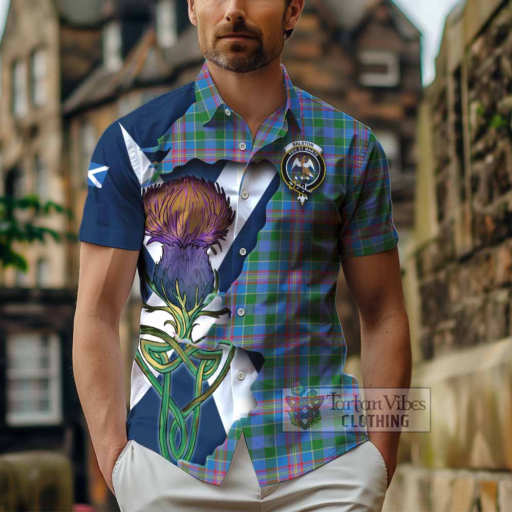Tartan Vibes Clothing Ralston Tartan Family Crest Short Sleeve Button Shirt Scottish Thistle Celtic Inspired