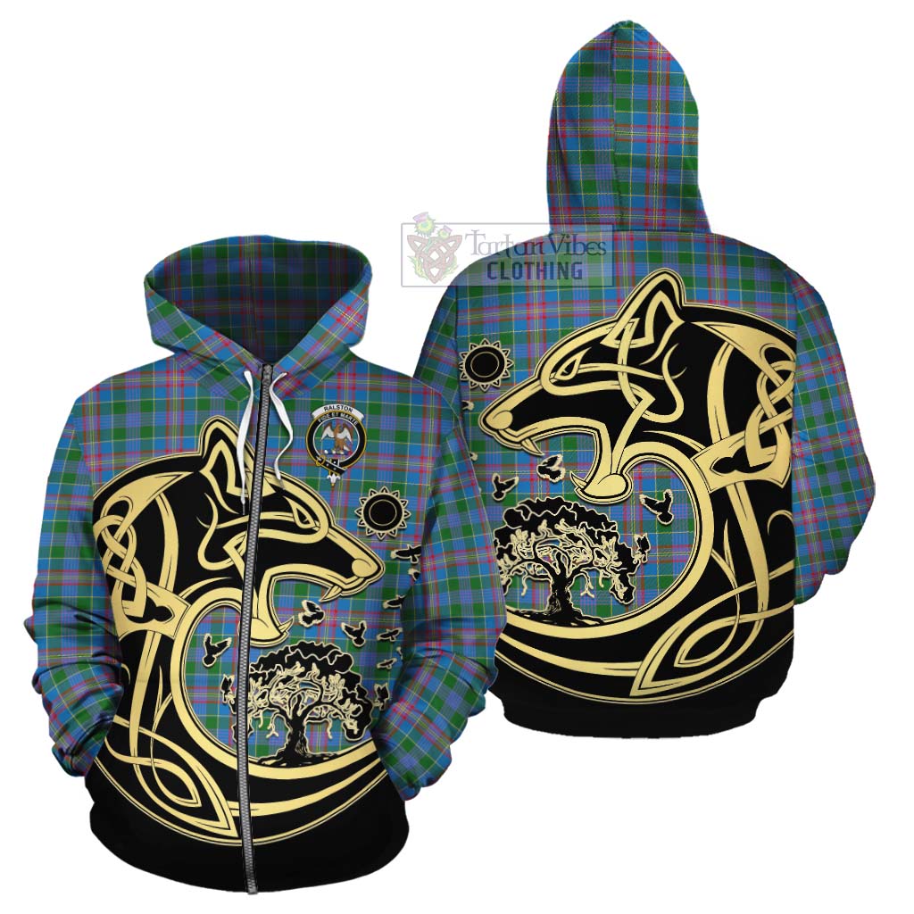 Tartan Vibes Clothing Ralston Tartan Cotton Hoodie with Family Crest Celtic Wolf Style