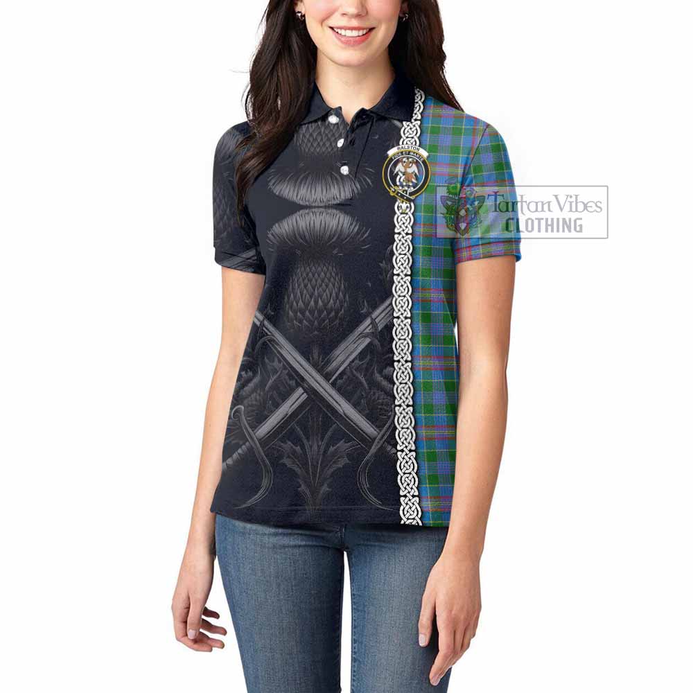 Tartan Vibes Clothing Ralston Tartan Women's Polo Shirt with Family Crest Cross Sword Thistle Celtic Vibes