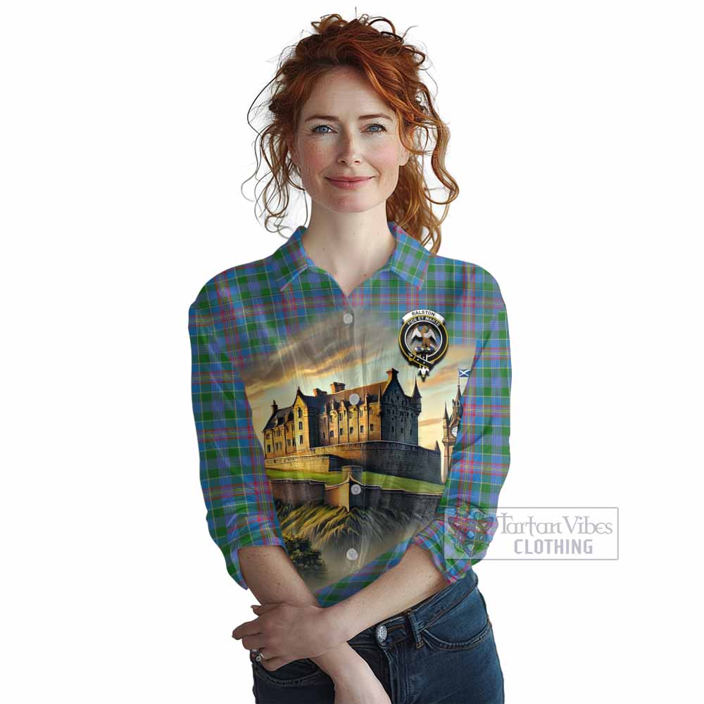 Tartan Vibes Clothing Ralston Tartan Family Crest Women's Casual Shirt with Scottish Ancient Castle Style
