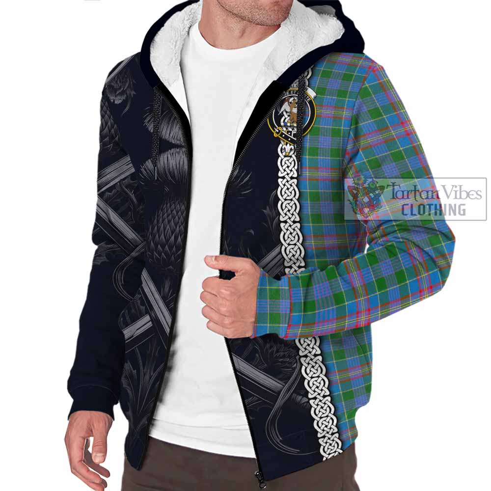 Tartan Vibes Clothing Ralston Tartan Sherpa Hoodie with Family Crest Cross Sword Thistle Celtic Vibes