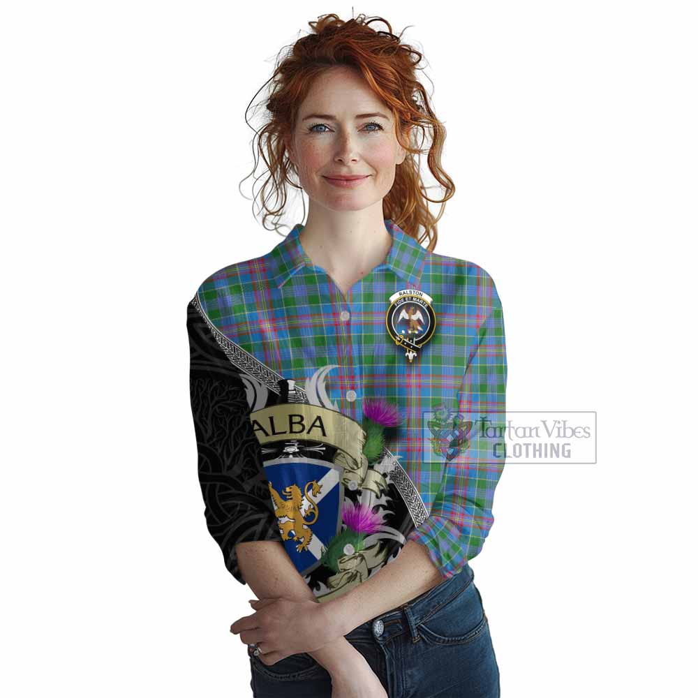 Tartan Vibes Clothing Ralston Tartan Family Crest Women's Casual Shirt Lion Rampant Royal Thistle Shield Celtic Inspired