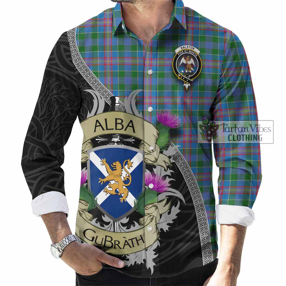 Tartan Vibes Clothing Ralston Tartan Family Crest Long Sleeve Button Shirt Lion Rampant Royal Thistle Shield Celtic Inspired