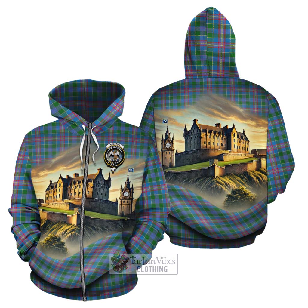 Tartan Vibes Clothing Ralston Tartan Family Crest Cotton Hoodie with Scottish Ancient Castle Style