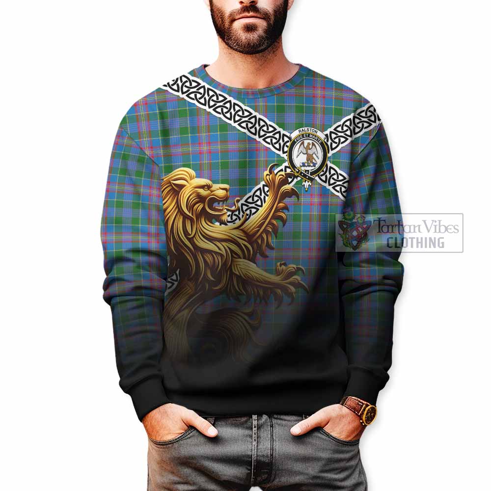 Tartan Vibes Clothing Ralston Crest Tartan Sweatshirt with Golden Lion Emblem Celtic Style