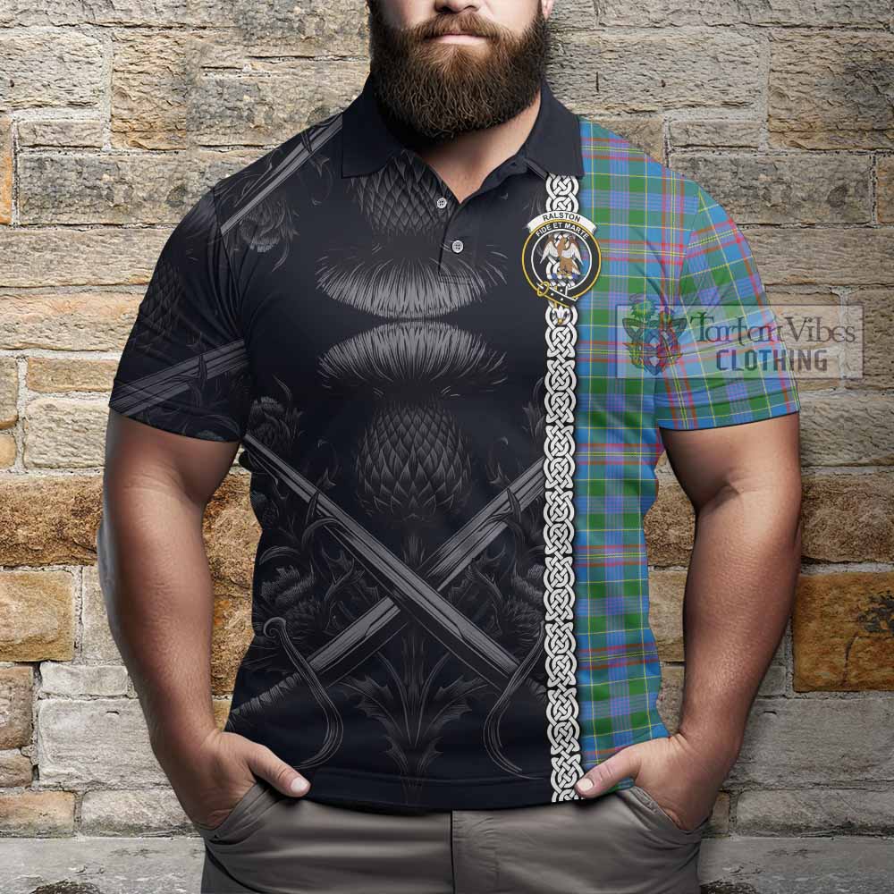 Tartan Vibes Clothing Ralston Tartan Polo Shirt with Family Crest Cross Sword Thistle Celtic Vibes