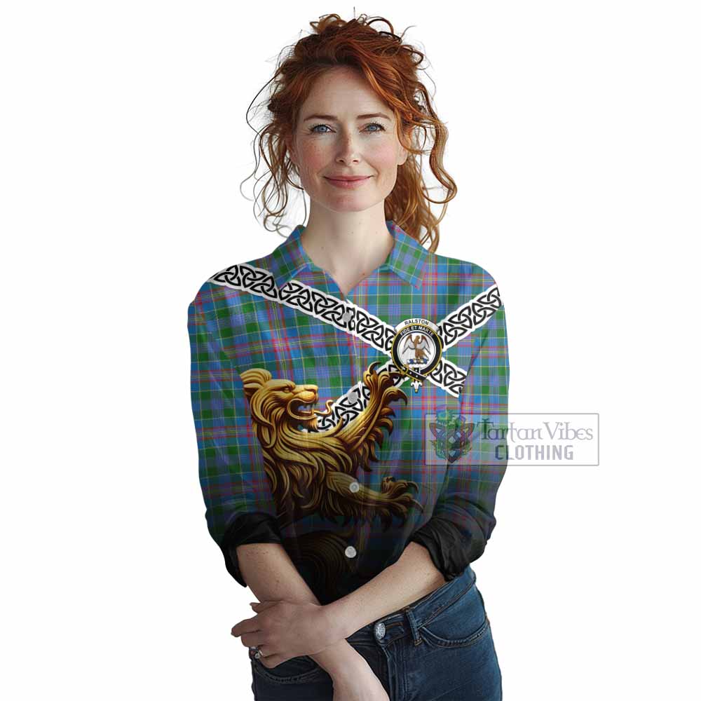 Tartan Vibes Clothing Ralston Crest Tartan Women's Casual Shirt with Golden Lion Emblem Celtic Style