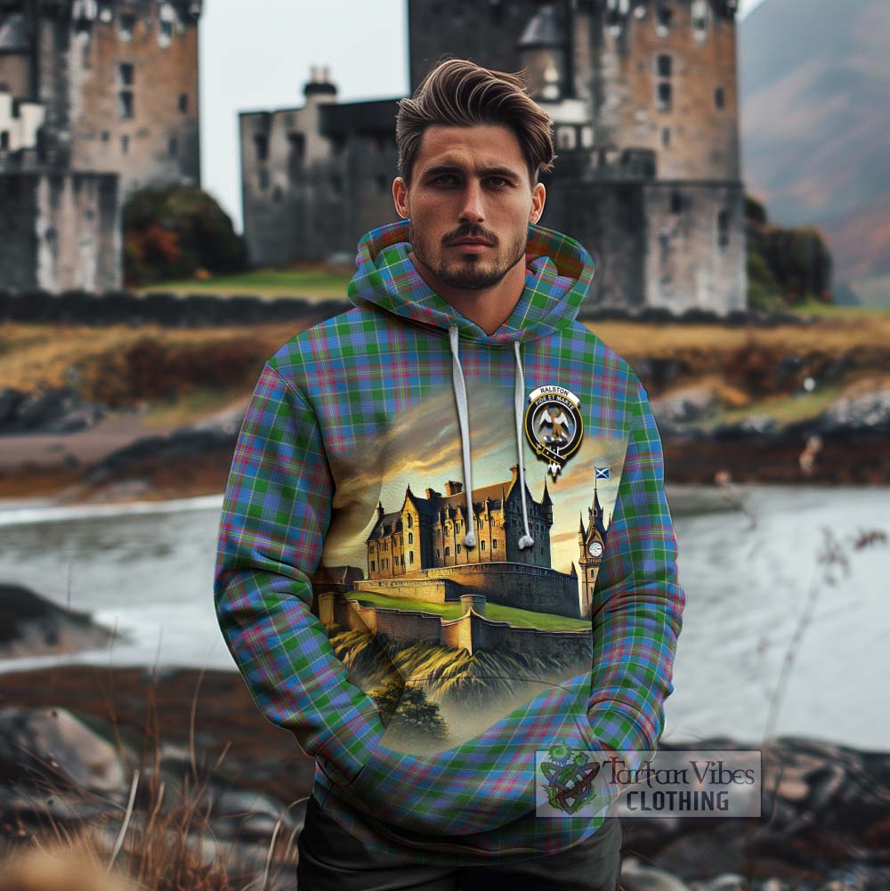 Tartan Vibes Clothing Ralston Tartan Family Crest Cotton Hoodie with Scottish Ancient Castle Style