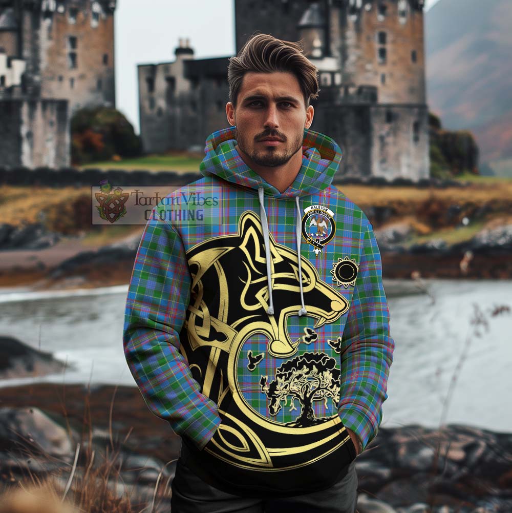 Tartan Vibes Clothing Ralston Tartan Cotton Hoodie with Family Crest Celtic Wolf Style