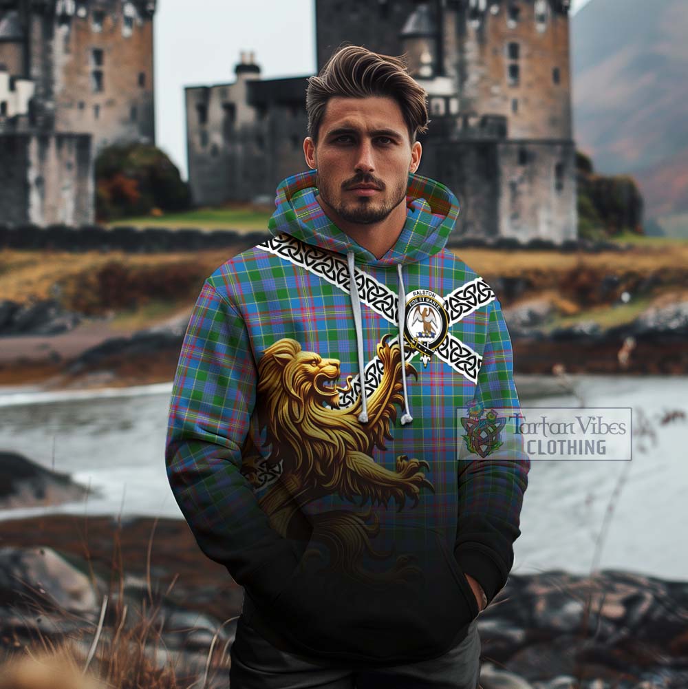 Tartan Vibes Clothing Ralston Crest Tartan Cotton Hoodie with Golden Lion Emblem Celtic Style