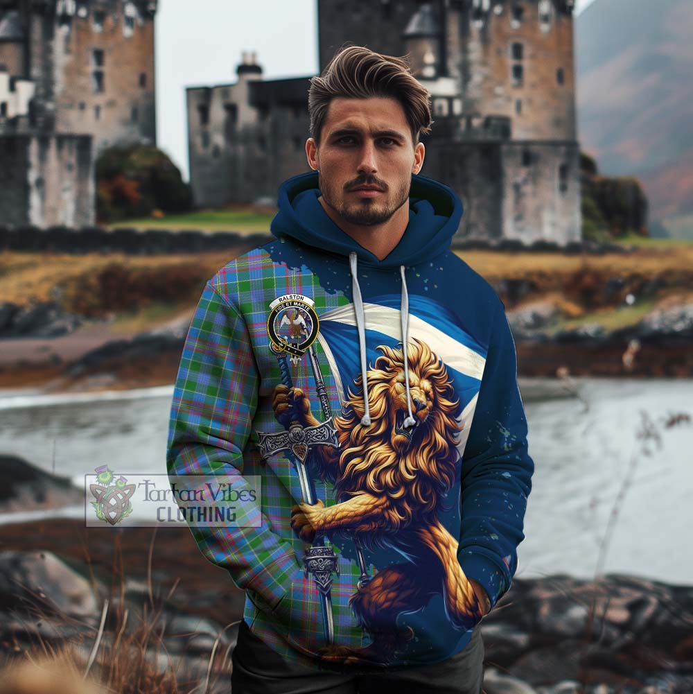 Tartan Vibes Clothing Ralston Tartan Family Crest Cotton Hoodie with Scottish Majestic Lion