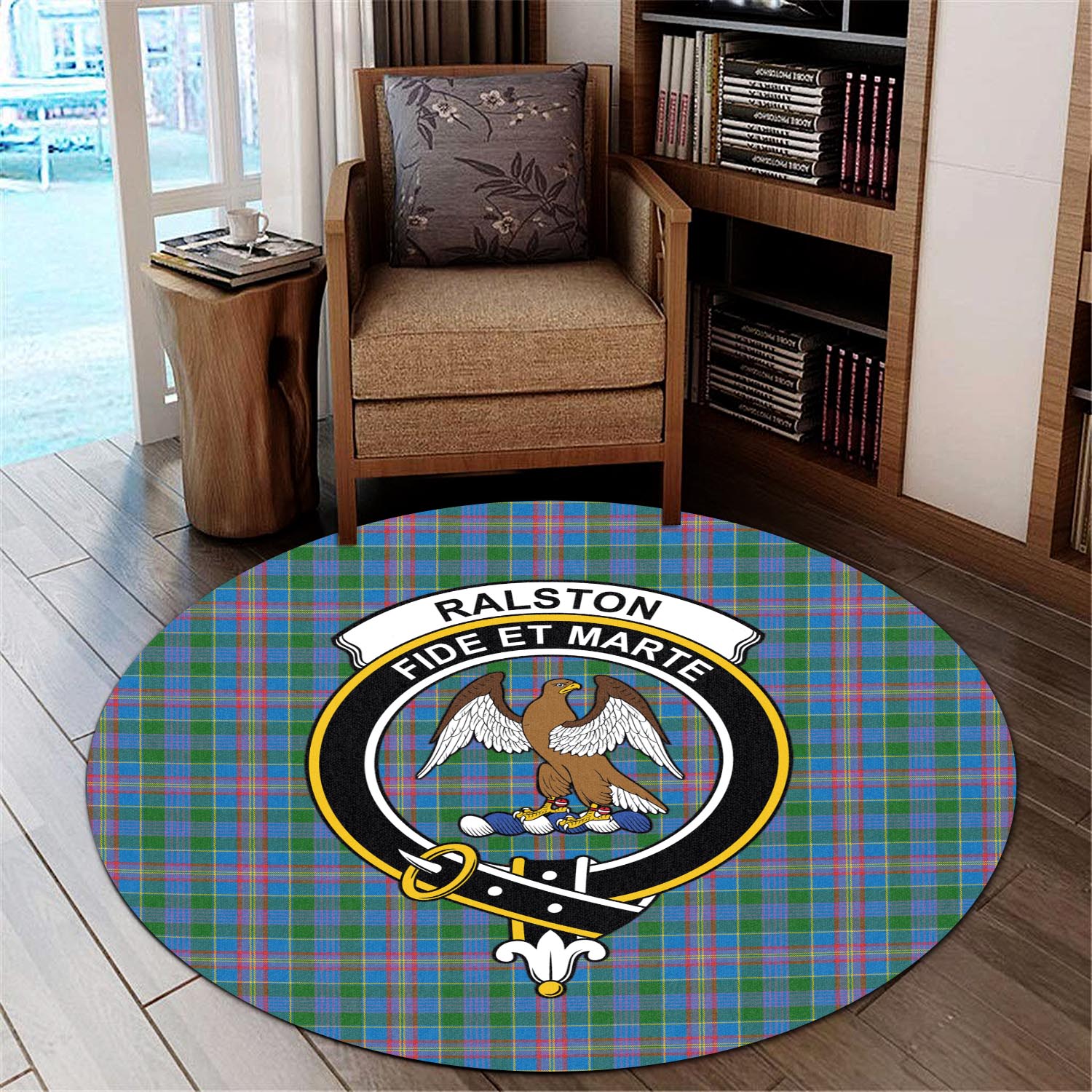 ralston-tartan-round-rug-with-family-crest