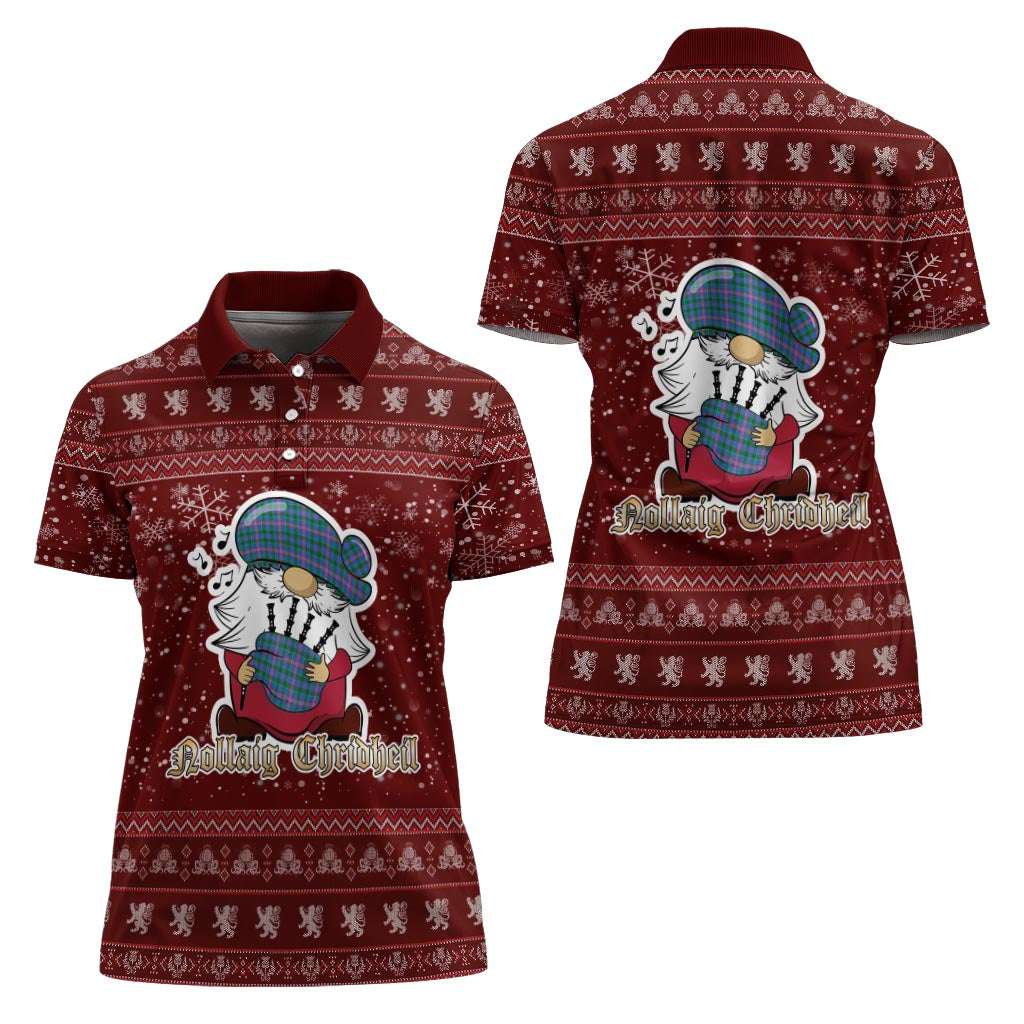 Ralston Clan Christmas Family Polo Shirt with Funny Gnome Playing Bagpipes Women's Polo Shirt Red - Tartanvibesclothing