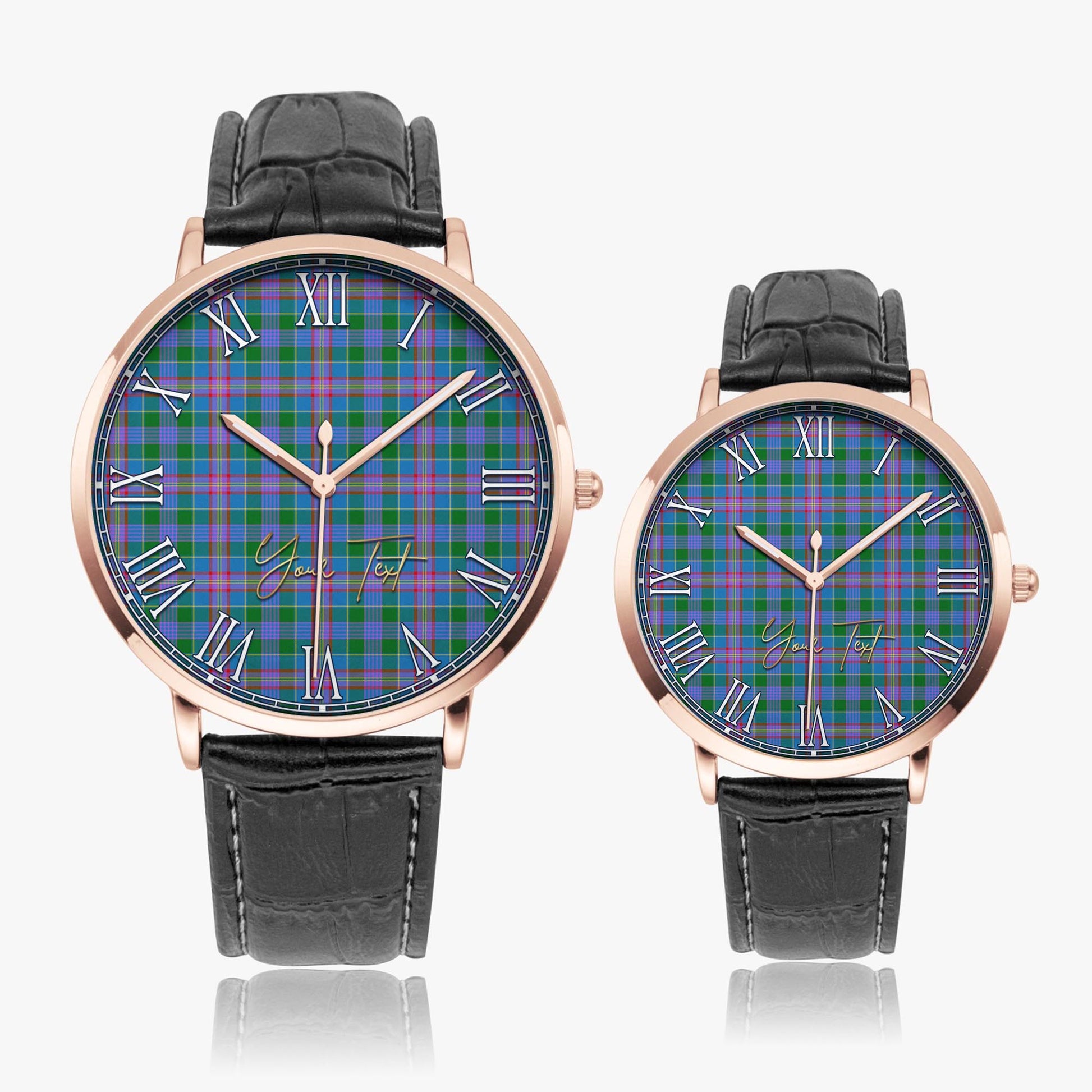 Ralston Tartan Personalized Your Text Leather Trap Quartz Watch Ultra Thin Rose Gold Case With Black Leather Strap - Tartanvibesclothing