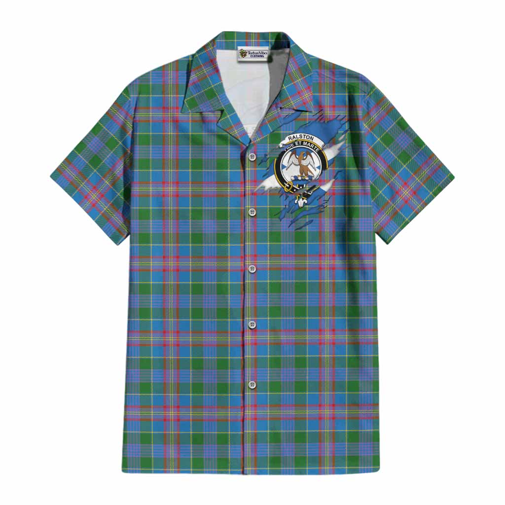 Ralston Clan Crest In Me Tartan Cotton Hawaiian Shirt Scotland Flag Style