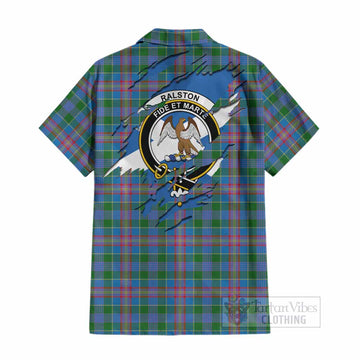 Ralston Clan Crest In Me Tartan Cotton Hawaiian Shirt Scotland Flag Style